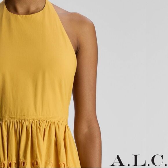 A.L.C. **NWT** Blair Eyelet Halter Cotton Maxi Dress Butterscotch Yellow - Picture 4 of 16